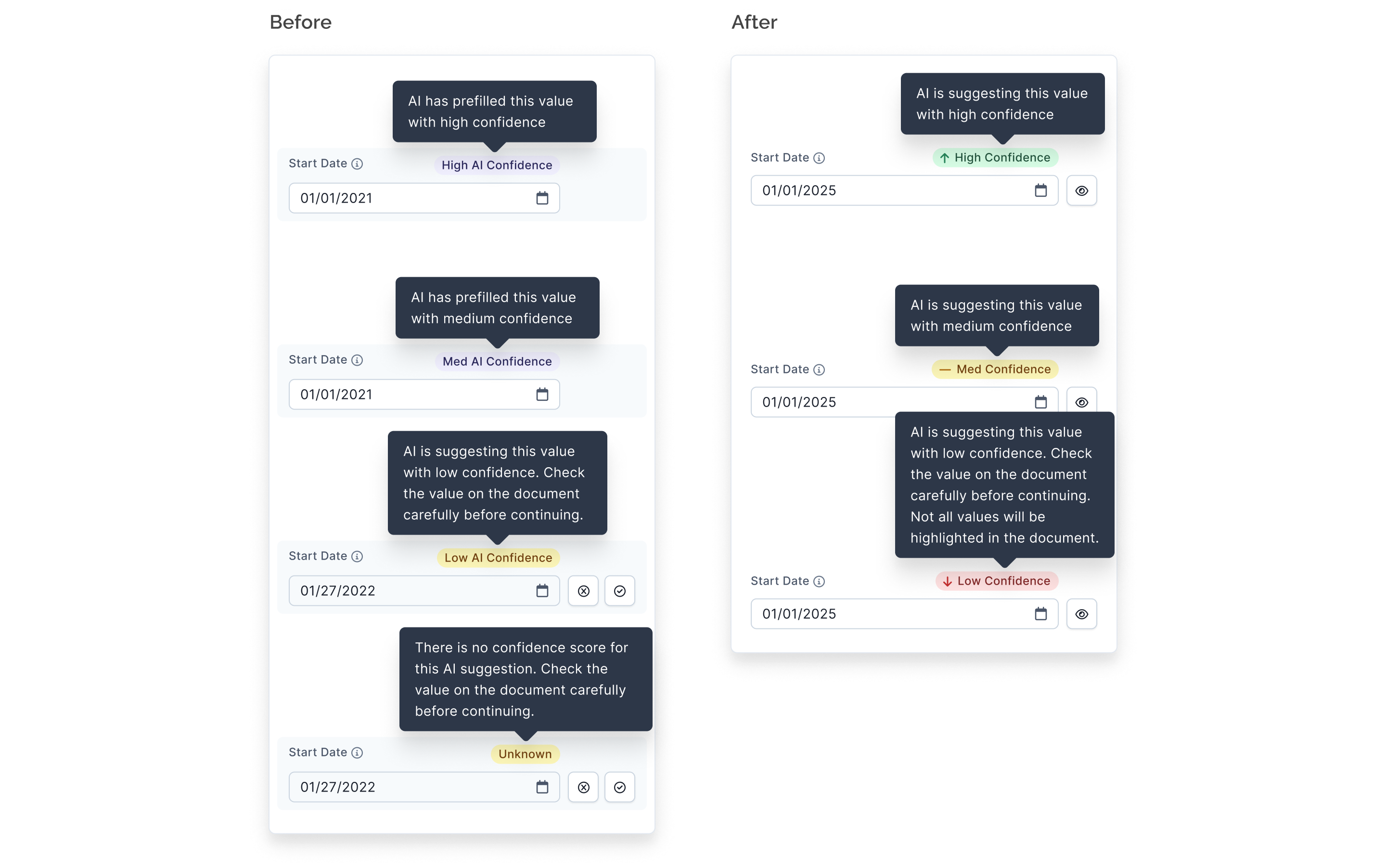 Screenshots showing form with and without custom fields